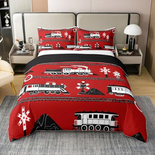 Flok a vapore 100% cotone copripiumino 135x200,Cartoon ferrovia tema camera da letto decorazione consolatore copertura,Treno veicoli stampati bambini ragazzi set di biancheria da letto per letto,Nero