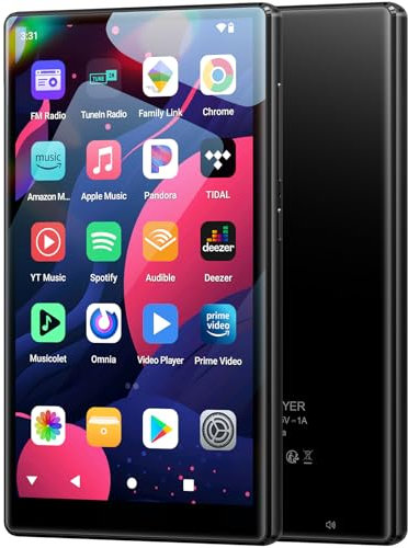 96GB MP3-Player mit Bluetooth und WiFi, 5.0-Zoll IPS HD Bildschirm. Android 13 OS MP4-Musik-Player mit Spotify Kids, Audible, Amazon Music, Play Store (Black)