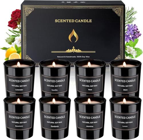 Dsclavacy Lot de 8 bougies parfumées de Noël pour femme, 96,4 g, cire de soja naturelle, bougies d'aromathérapie pour anniversaire, cadeaux de Noël