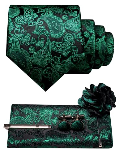 JEMYGINS Paisley-slips för män med näsduk slipsklämma blombrosch och manschettknappar set