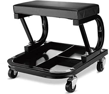 Garage Roller Seat, Low Stool with Wheels, Heavy Duty Rolling Shop Mechanic Creeper/Shop Stool, with Tool Tray and Equipment Rack