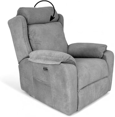 Genérico Sillon Relax Reclinable Eléctrico, Gravedad Cero | Cabezal Eléctrico | Desenfundable, Puerto USB | Madera de Pino | Reclinable para Salon | Sillones Reclinables Modernos | Gris
