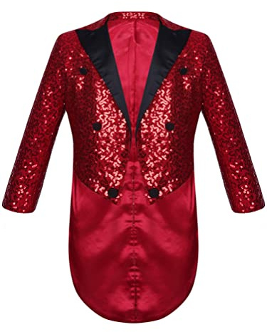 inhzoy Giacca Frac Bambini e Ragazzi Blazer Tuxedo Giacca da Compleanno Matrimonio Nuziale Jacket Slim Fit Tailcoat con Paillettes Cappotto Gentiluomo Giacca Formale Borgogna 11-12 Anni