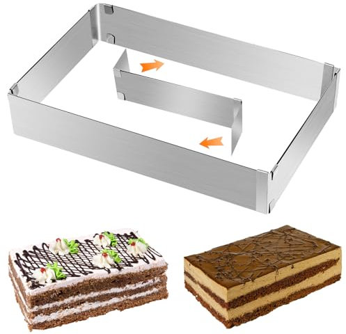 Stampo Rettangolare Torta, Telaio di Cottura Teglia Stampi Coppa Pasta di Acciaio Inox Alta 5 cm, Set di Anelli per Torta Rettangolare Regolabile, Coppapasta Tortiera da Forno per Torte Dessert DIY