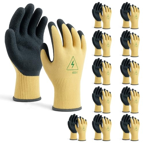 Cutecrop 12 Pairs 400V Insulated Electrician Gloves, High Voltage Resistant Rubber Work Gloves with Non-slip Texture for Electricians Prevent Shock, Mechanical Equipment Operation, Automotive Repair