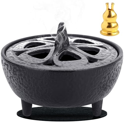 Quemador de Incienso de Hierro Fundido con Tapa de Loto, Incensario Aromaterapia Multifuncional, Soporte Palos Incienso, Accesorio de Decoración Hogar para Baño, Dormitorio, Oficina, Yoga, Meditación