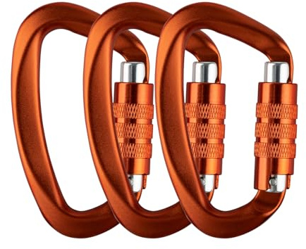 Aspire 3 moschettoni autobloccanti da 12 KN (1224 kg), moschettoni di bloccaggio resistenti da 7,6 cm per amaca da campeggio (arancione)