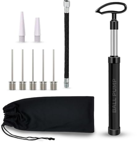 Scott 11 Ball Pump with 5 Needles, 2 Conical Plastic Nozzles & 1 Flexible Rubber Extension Hose, Suitable for Footballs, Basketballs, Volleyballs, Rugby Balls and More (Black)