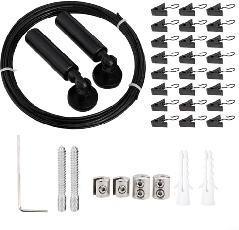 Set di aste per tende in acciaio inox da 5 m, regolabile, montaggio a parete, nero, kit di cavi per tende pesanti, arazzi, foto d'arte