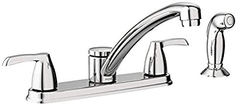 Moen 87046 Adler Two Low Arc Kitchen Faucet with Optional Knob or Lever Handles, Chrome