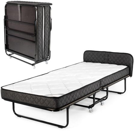 Edward Bed & Bath klappbares Gästebett mit Rollen, 90x200 cm, 14 cm Federkernmatratze (mittelfest), platzsparend, stabil und belastbar, Klappbett, grau anthrazit