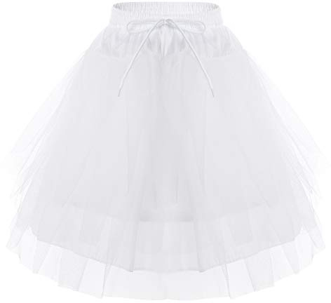 inlzdz Enfant Fille Jupon sous Jupe Court Jupon Petticoat Crinoline Jupon Tulle Années 50 Vintage Rockabilly Net Tutu Jupon pour Robe Retro Princess Jupe Danse Ballet 3 Couches Blanc One Size