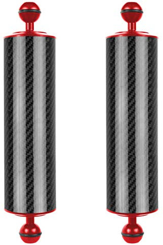 FEICHAO 2 pièces D60mm 10/12 Pouces flottabilité 447g / 550g plongée sous-Marine Photographie en Fiber de Carbone Bras de Lampe à Main 1 Pouce Double rotule Version améliorée (10inch Red)
