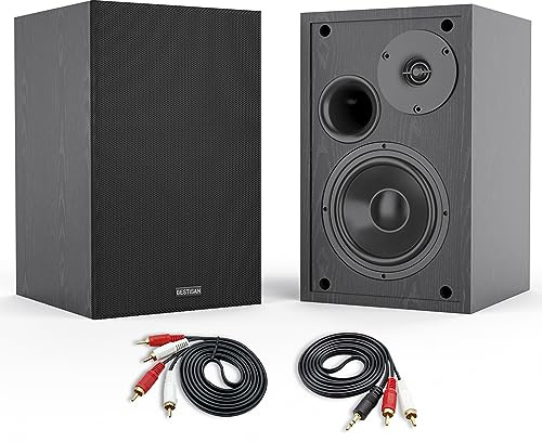 BESTISAN Bluetooth 5.0 Powered Bookshelf Speakers with Deep Bass, Studio Monitor Speakers 2.0 with 2 RCA Line Inputs - Black