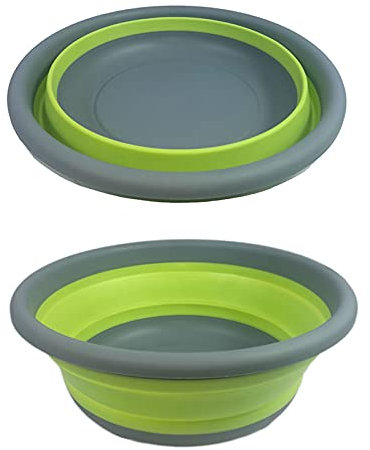Collapsible Portable Wash Basin Dishpan 5L Kitchen Dish Pans Washing Basin Foldable Wash Dish Tub for Camping Supplies, Marine, Camper Accessories for Travel Trailers (Green)