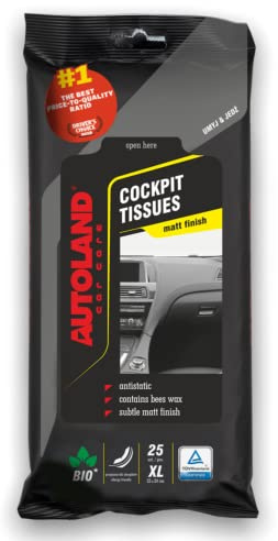 Cockpit våtservetter med bivax (matt finish) 25 st. Autoland Car Care | för plast, trä eller läderbelagda ytor | Plastrengöring biologiskt nedbrytbar