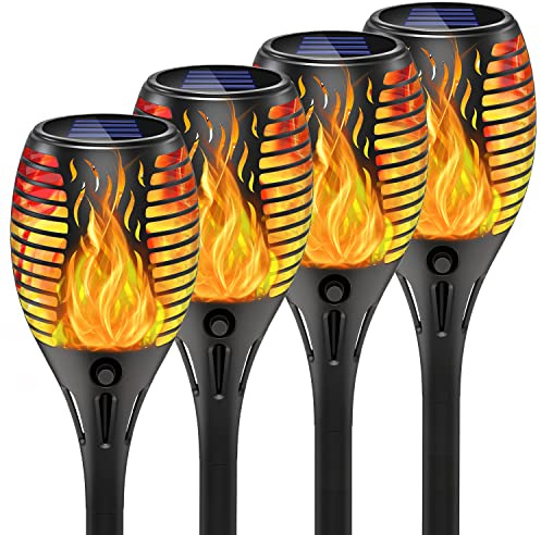 Jonwall Luci Solari a Fiamma, Luci Solari da Giardino Esterno 33 LED Torce Solari Lucis Tremolanti a Fiamma Danzante, IP65 Lucis Solari Impermeabili per Giardino 4 Pezzi