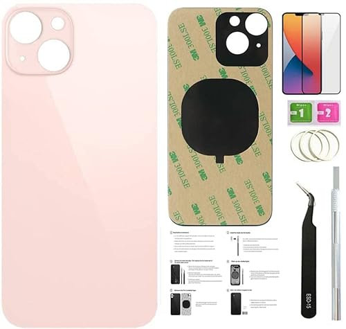 Day-market 13 Back Glass Replacement for iPhone 13 Back Cover Glass (6.1 Inch) with Pre-Installed Tape + Installation Instruction + Repair Tools + Screen Protector (Pink)