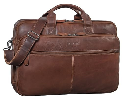STILORD 'Noan' Leder Aktentasche Herren Groß Business 15,6 Zoll Laptoptasche Lehrertasche Umhängetasche Büro Vintage Echtleder Studententasche Männer, Farbe:sila - braun