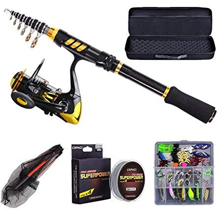 Angelset Angelrute Angel Kit for Erwachsene mit Rod Reel Kescher Linie und bewegliche im Freien Tasche Set-Köder für Salzwasser Süßwasser (Bundles : 2.1M, Color : White)
