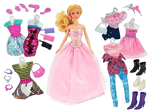 Teorema Giocattoli, Dea Sfilata di Moda, Bambola Snodata con Guardaroba Completo, 6 Outfit e 20 Accessori Inclusi, Gioco di Moda per Bambini