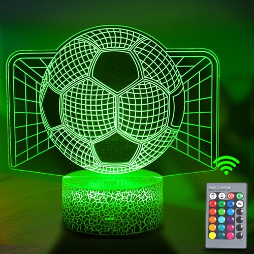 Football Night Light for Kids 3D Illusion Led Lamp, 7 Colors +16 Colors Changing Gradient with Remote Control Smart Touch Table Lamps World Cup Soccer light, Best Christmas Birthday Gift for Boy Kids
