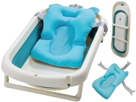 Baby Bath Tub with Bath Stand, 81 x 40 x 24 cm, Ergonomic Baby Bath with Foldable Bath Stand, Foldable Bathtub with Non-Slip, Folding Bathtub for Newborns ，Grey