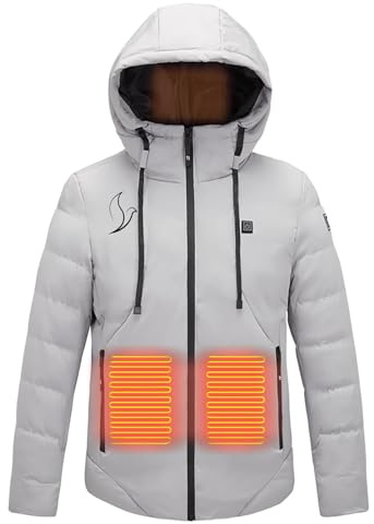 Veste Chauffant Homme Femme Manteau Chauffante à Capuche Charge USB avec 4 Zones de Chauffage Doudoune Chauffante Manches Longues Vêtements Lavable pour Ski en Plein Air Chasse
