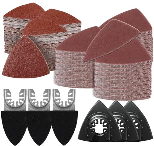 156 Multitool Schleifplatte für Delta-Schleifer, 3 finger sanding pad holder und 3 Dreieck-Schleifscheiben, 150 Blatt Schleifpapier, inklusive 60/80 /120/180/ 240er Körnung