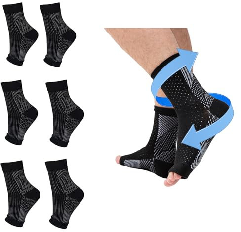 4 Paar Plantarfasziitis-Socken für Fuß-Kompressionsmanschette, Stützbandage, Neuropathie, Fersensporn-Entlastung, Nachtsocke für Schmerzen, verstauchte Knöchel, Achillessehnenentzündung L/XL,Schwarz