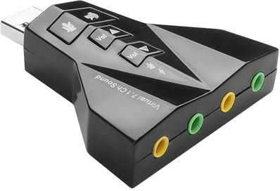 YAODHAOD Tarjeta de sonido externa USB de 4 puertos, tarjeta de sonido externa, adaptador estéreo para Windows y Mac, Plug and Play, no requiere controladores, para PS5, PS4, adaptador USB estéreo de