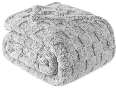 Exclusivo Mezcla Manta Polar, Jacquard de Cuadro, Cubrecama, 150 × 200 cm | Ligera, Suave, Decorativa, Lavable a Máquina y Secable, Múltiples Usos, Toda Estación, Aire Libre, Gris Claro