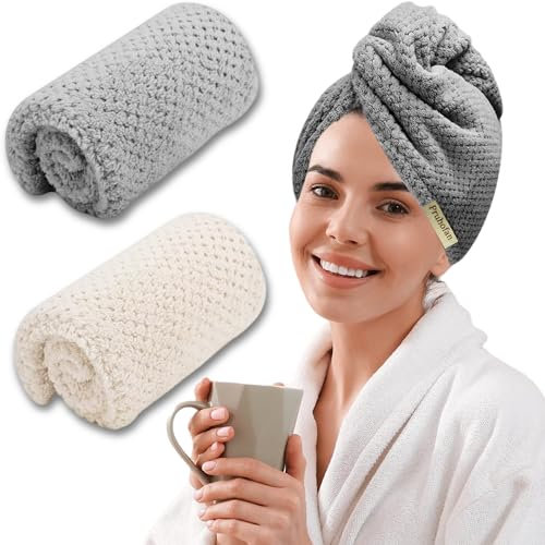 Haarturban Handtuch, Schnelltrocknendes Turban Handtuch mit Knopf für alle Haartypen (2 Stück)