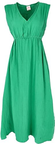 GURU SHOP Sommerkleid, Luftiges Baumwollkleid, Maxikleid, Strandkleid, Damen, Grün, Baumwolle, Size:38