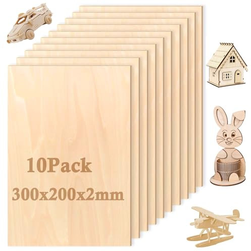 qhklew 10 Pièces Contreplaqué, 300 x 200 x2 mm Feuilles de Tilleul, Feuilles de Bois Minces, Pour Bricolage, Artisanat en Bois, Modèles et Peintures