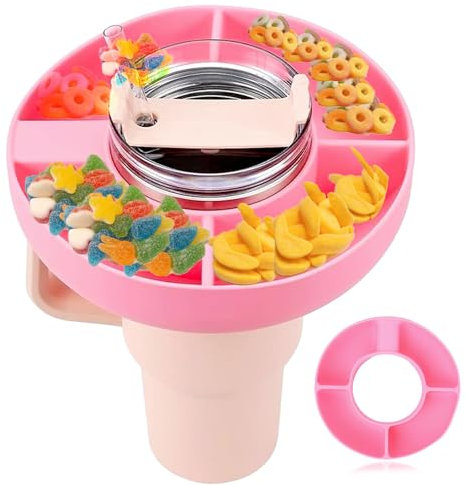 Yunfula Silicone Snack Bowl with Handle, Compatible with Stanley Cup 40 oz, Reusable Snack Bowl with Compartments for Candy, Popcorn, Fruit