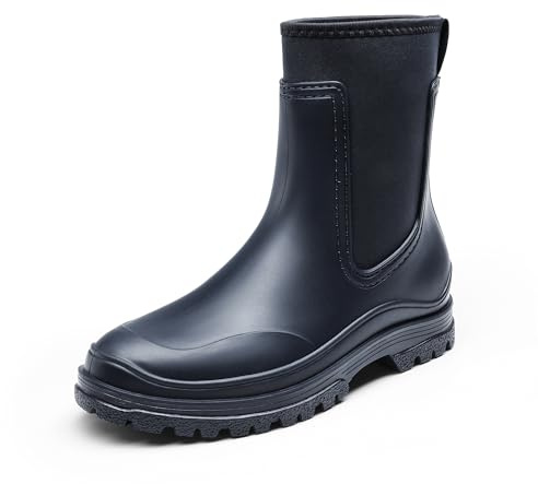 DREAM PAIRS Stivali da Pioggia Impermeabili Comodi Stivali di Gomma da Donna Stivali Chelsea di Media Altezza con Suola Antiscivolo,Size 38,Blu Marino-PVC,SDRB2406W-E