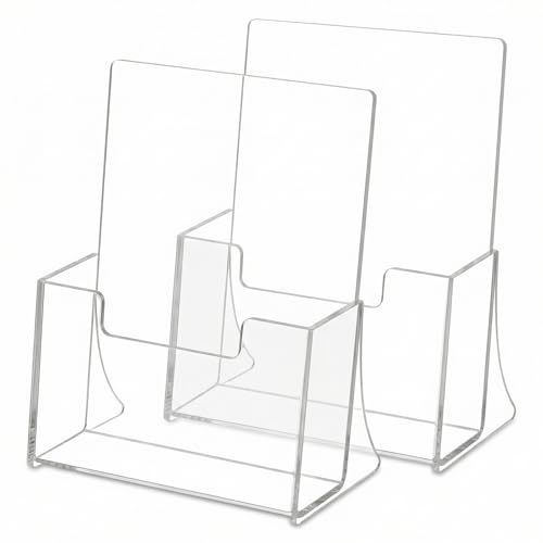 QWORK® 2 Piezas A5 Soporte para folletos de acrílico Transparente, para exhibir folletos, Volantes, revistas