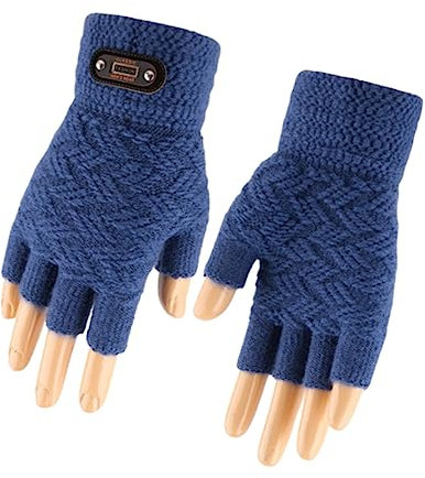 PACKOVE 1paar Winddichte Gestrickte Touchscreen-handschuhe Für Herren Halb Finger Warm Und Bequem Für Winteraktivitäten Leichtem Blau