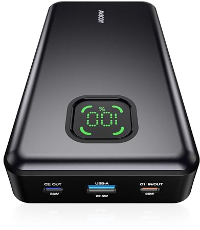 65W Power Bank, 25000mAh Travel Essential USB C Laptop Portable Charger, 100W Total Fast Charging Battery Pack for MacBook Dell XPS iPad Tablet Steam Deck iPhone 17-12 Series Samsung Switch and More