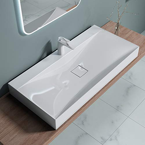 doporro Waschbecken Aufsatzwaschbecken Hängewaschbecken BTH: 120x48x10cm Weiß Mineralguss Waschtisch Waschplatz Colossum810