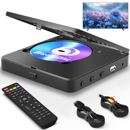 Blu Ray Player 1080P Blu Ray Disc Player für Heimkino spielt alle DVDs und Region B 2 Blu Rays ab unterstützt USB Stick 128GB mit HDMI und AV Ausgang inklusive PAL NTSC Konverter und Anschlusskabel