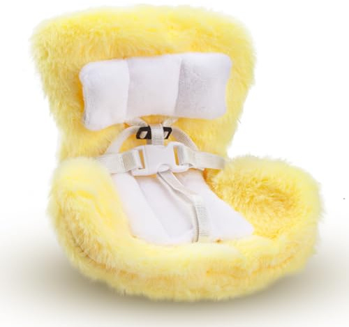 Car Seat for Dolls, Decorative Plush Sofa with Soft Furry Cushion, Clip, Safety Belt Plush Toy Car Seat Decor Doll Ornaments Accessories for Display Dolls Safety Seat (yellow)