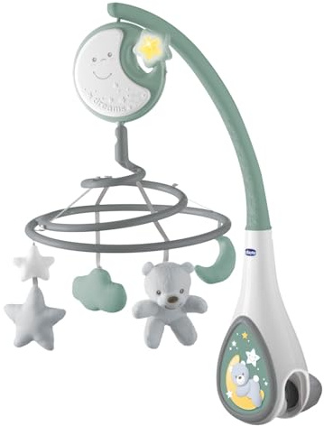 Chicco Next2Dreams Baby-Mobile mit Spieluhr für Kinderbett und Bett, 3-in-1,kompatibel mit Next2Me-Kinderbett mit Soundeffekten, Nachtlichtprojektor und klassischer Musik,0+ Monate,grün
