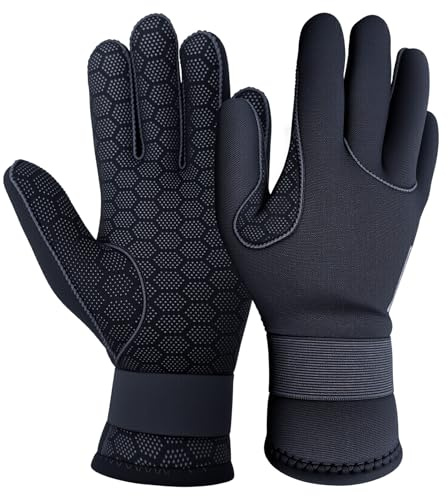 Dizokizo Neoprene Wasserhandschuhe, 3mm Fünf-Finger-Warm-Neoprenhandschuhe mit verstellbarem Handgelenkband für Tauchen, Schnorcheln, Surfen, Kajakfahren (L)