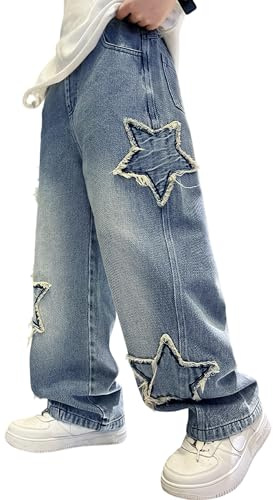 Rolanko Baggy jeans med elastisk midja last bootcut skateboarding jeans med flera fickor vintage jeansbyxor streetwear för barn