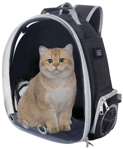 Cooling Fan Pet Backpack Carrier,Airline Approved Transparent Bubble Backpack for Cats, Dogs, Puppies Built-in Side Fan for Active Ventilation & Comfort Travel and Outdoor (Black)