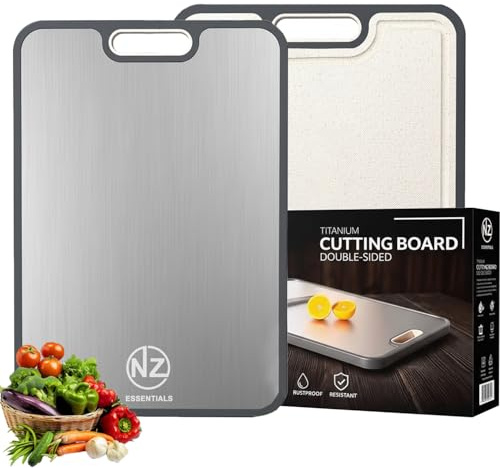 NZ ESSENTIALS Double-Sided Titanium Cutting Board,Large Non-Slip Chopping Board with Wheat Straw PP, Durable Food-Grade Board for Meat, Vegetables & Fruit, Easy to Clean, Dishwasher Safe Kitchen Board