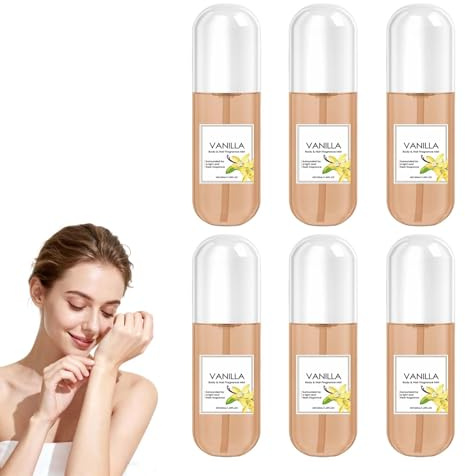 Spray corporal de vainilla para mujeres, niebla de fragancia corporal y capilar de larga duración con Aroma ligero, Perfume hidratante de piel de vainilla, Spray de fragancia multiusos (6PCS)