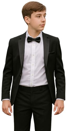 Boys' 4 Piece Formal Black Tuxedo Suit Set with Bow Tie (UK, Age, 7 Years)